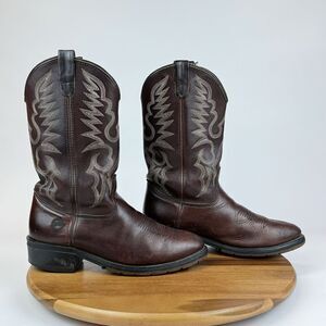 Mens Double H 1517 Work West‎ Brown Leather Pull On Western Cowboy Boots Size 10